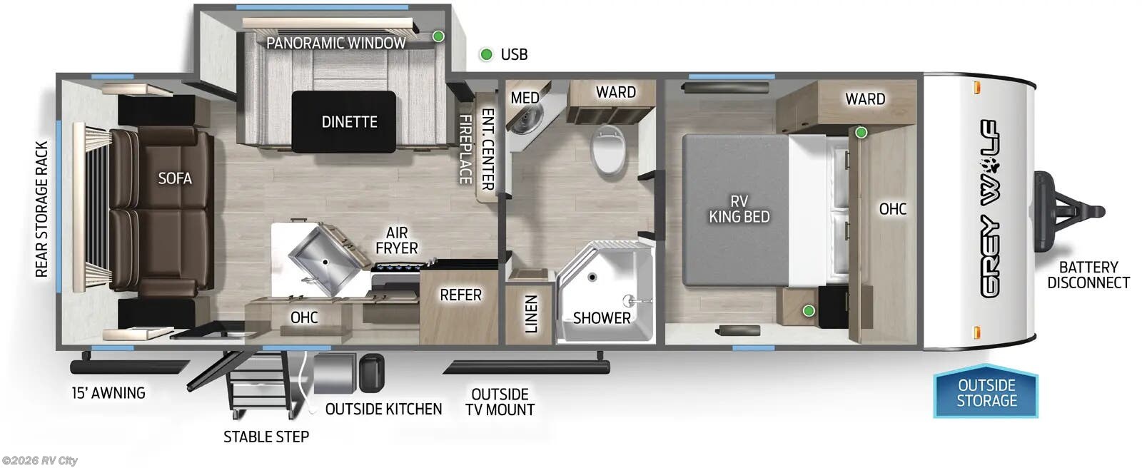 Floorplan of 2026 Forest River Cherokee Grey Wolf Black Label 23MKBL
