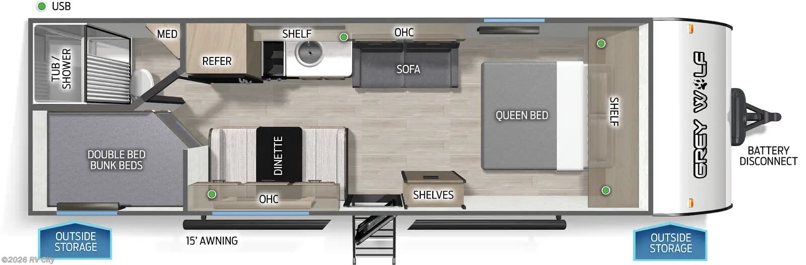 Floorplan of 2026 Forest River Cherokee Grey Wolf 26LP