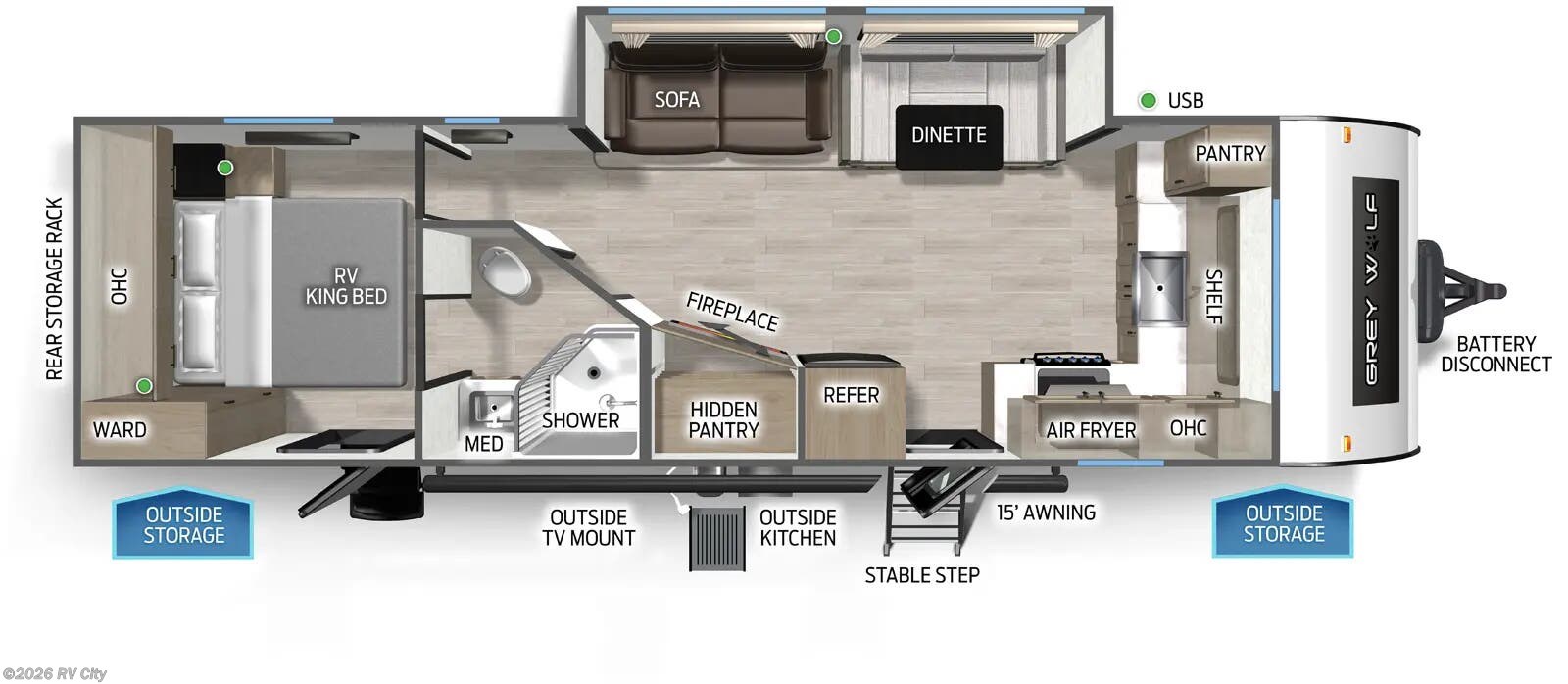Floorplan of 2026 Forest River Cherokee Grey Wolf Black Label 27GHBL