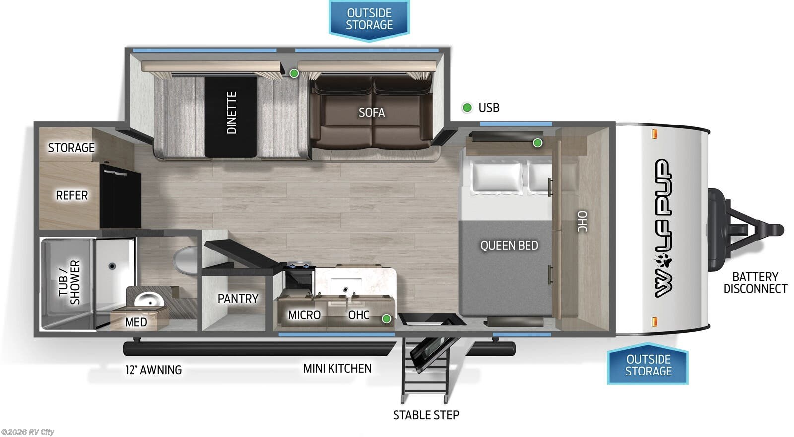Floorplan of 2026 Forest River Cherokee Wolf Pup 18PB
