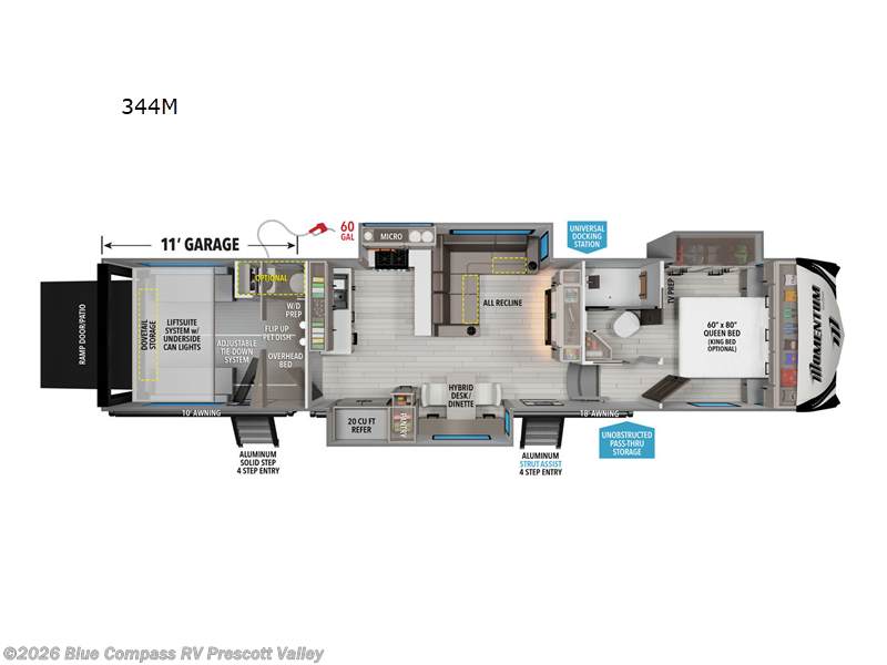 2025 Grand Design Momentum M-Class 344M - New Toy Hauler For Sale by Blue Compass RV Prescott Valley in Prescott Valley, Arizona features Slideout