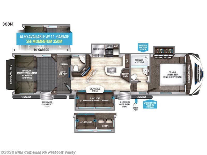 2017 Grand Design Momentum M-Class 388M - Used Toy Hauler For Sale by Blue Compass RV Prescott Valley in Prescott Valley, Arizona features Slideout