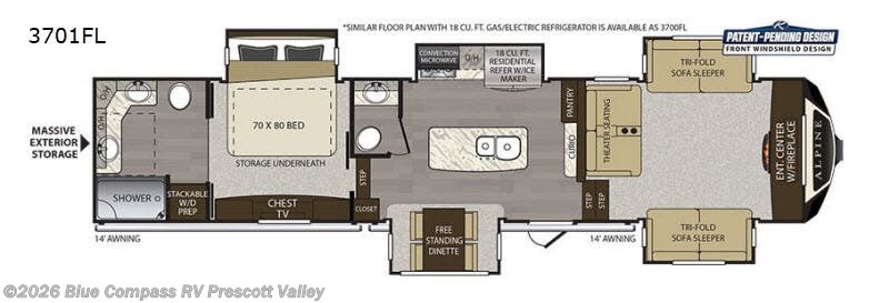 2019 Keystone Alpine 3701FL - Used Fifth Wheel For Sale by Blue Compass RV Prescott Valley in Prescott Valley, Arizona features Slideout