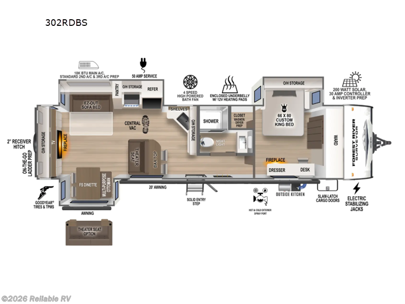 2026 Forest River Grand Surveyor 302RDBS - New Travel Trailer For Sale by Reliable RV in Springfield, Missouri features Slideout