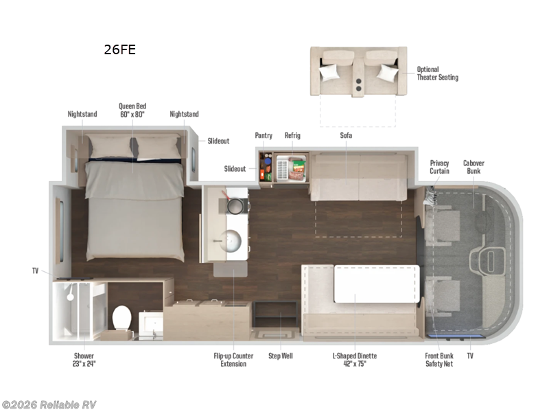 2026 Winnebago Sunflyer 26FE - New Class C For Sale by Reliable RV in Springfield, Missouri features Slideout