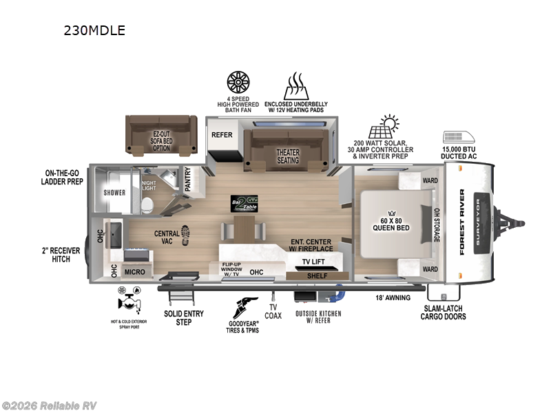 2026 Forest River Surveyor Legend 230MDLE - New Travel Trailer For Sale by Reliable RV in Springfield, Missouri features Slideout