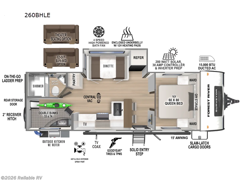 2027 Forest River Surveyor Legend 260BHLE - New Travel Trailer For Sale by Reliable RV in Springfield, Missouri features Slideout