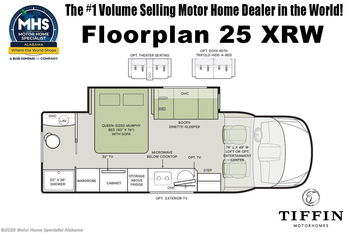 2026 Tiffin Wayfarer 25 RW Sprinter RV W/ Solar, Theater Seats, Side View Cameras, Alum. Wheels &amp; More Floorplan