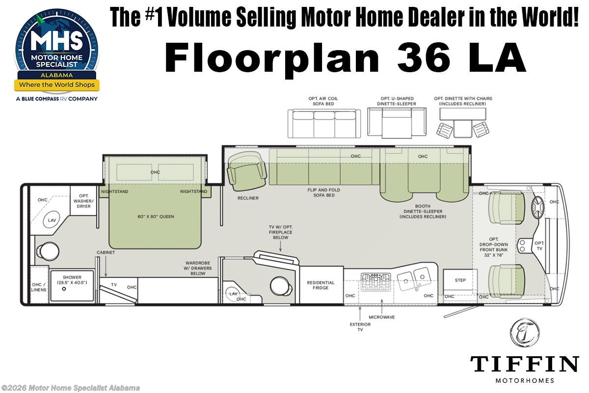 Floorplan of 2026 Tiffin Open Road Allegro 36 LA