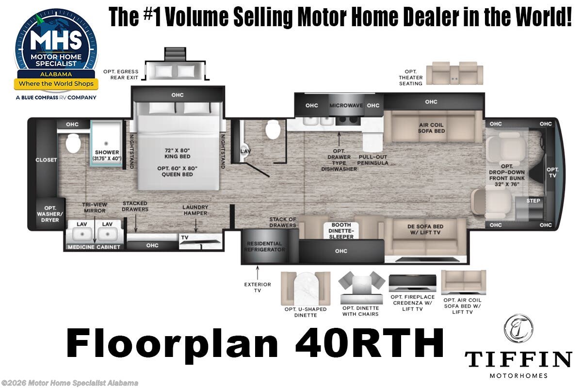 Floorplan of 2027 Tiffin Phaeton 40RTH