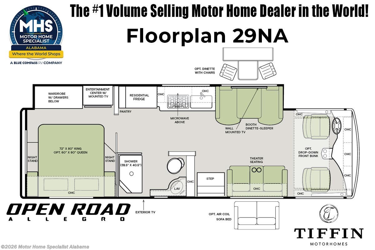 Floorplan of 2027 Tiffin Open Road Allegro 29 NA