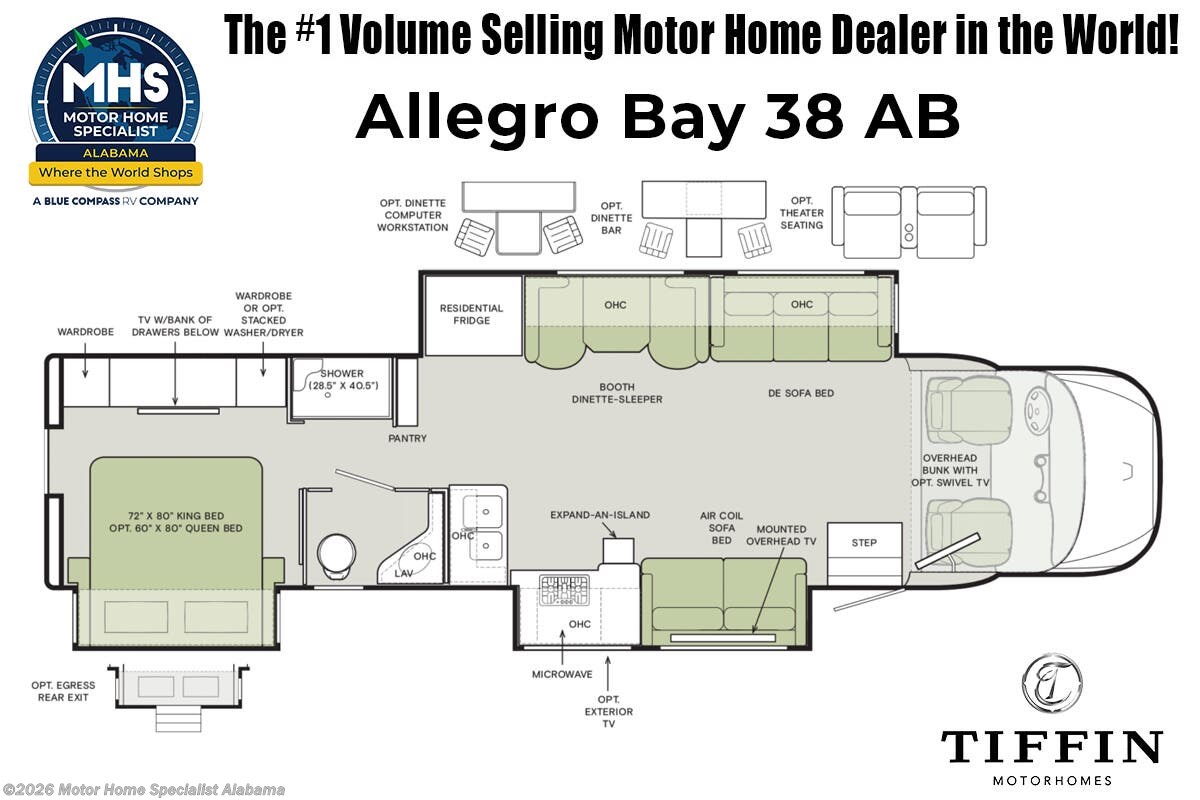 2026 Tiffin Allegro Bay 38 AB Super C RV W/ Hydronic Heating, Solar, Stack. W/D, King Bed &amp; More Floorplan