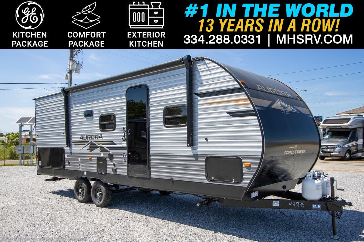 2026 Forest River Aurora Light 23BHS Travel Trailer W/ GE Kitchen Package, Outside Kitchen, Aurora Comfort Pkg. &amp; More