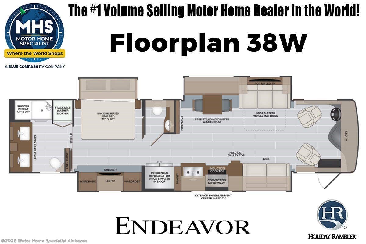 Floorplan of 2026 Holiday Rambler Endeavor 38W