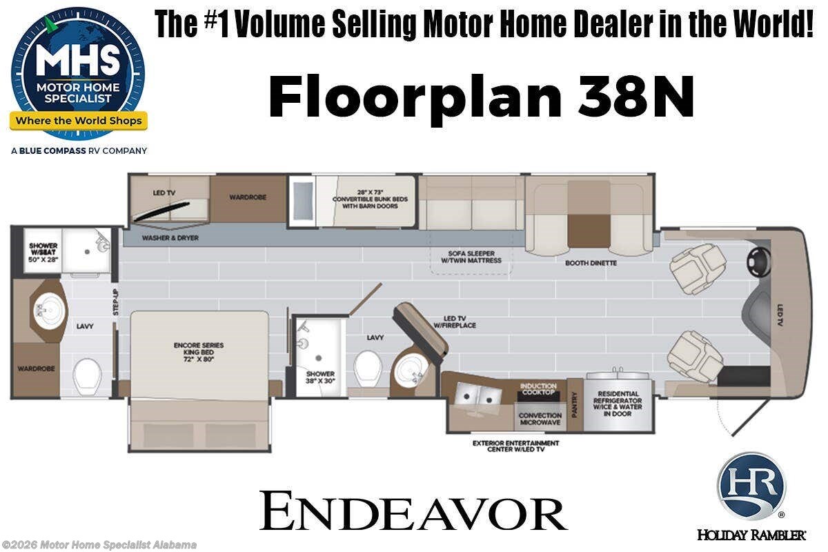 Floorplan of 2026 Holiday Rambler Endeavor 38N