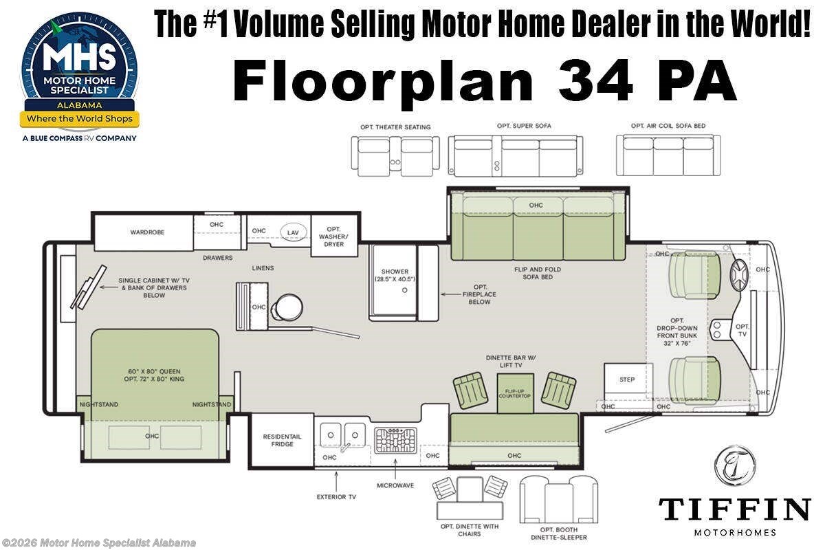 Floorplan of 2027 Tiffin Open Road Allegro 34 PA