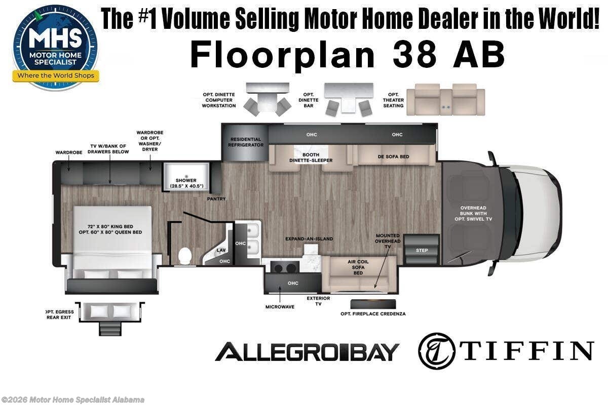 Floorplan of 2027 Tiffin Allegro Bay 38 AB