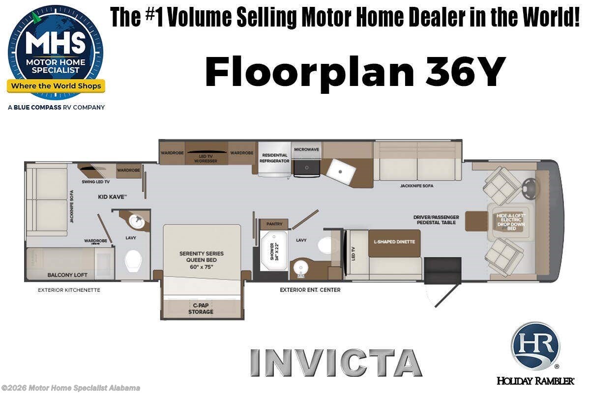 Floorplan of 2026 Holiday Rambler Invicta 36Y