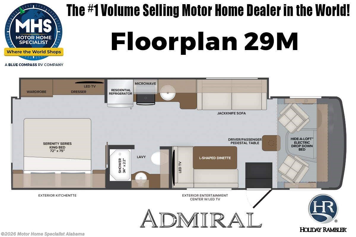 Floorplan of 2026 Holiday Rambler Admiral 29M