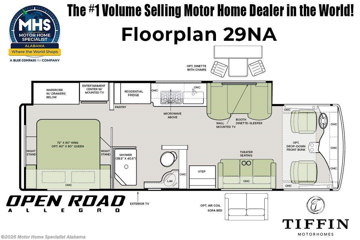 Floorplan of 2027 Tiffin Open Road Allegro 29 NA