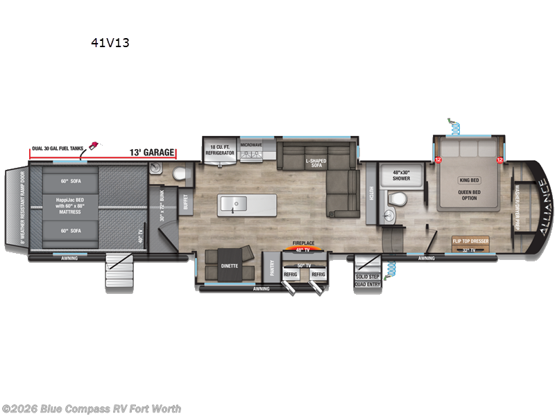 2026 Alliance RV Valor 41V13 - New Toy Hauler For Sale by Blue Compass RV Fort Worth in Fort Worth, Texas features Slideout