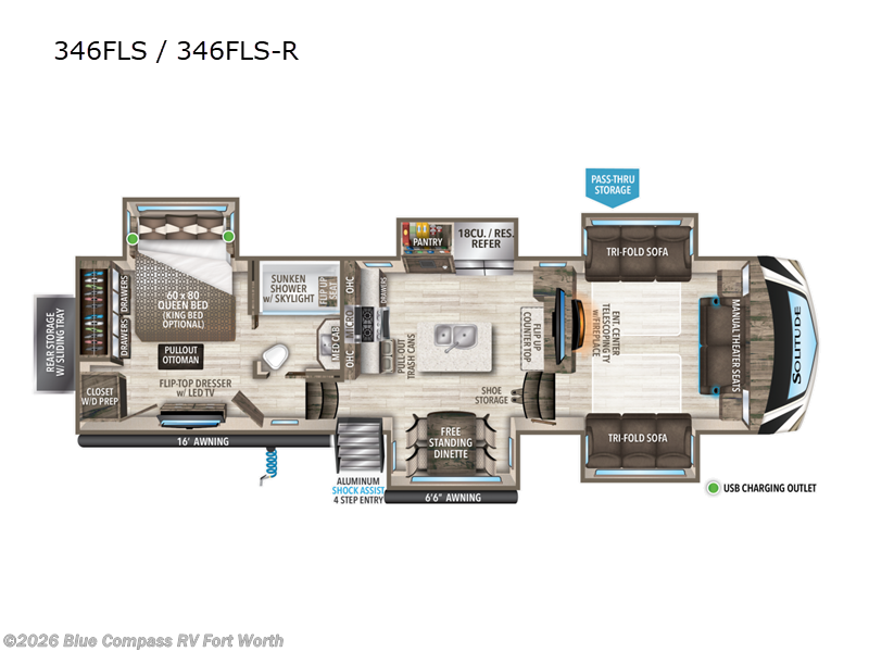2022 Grand Design Solitude 346FLS - Used Fifth Wheel For Sale by Blue Compass RV Fort Worth in Fort Worth, Texas features Slideout