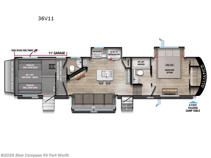 2027 Alliance RV Valor 36V11 - New Toy Hauler For Sale by Blue Compass RV Fort Worth in Fort Worth, Texas features Slideout