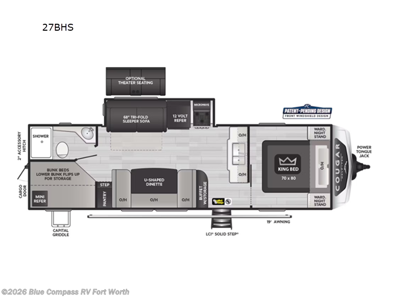 2024 Keystone Cougar Half-Ton 27BHS - Used Travel Trailer For Sale by Blue Compass RV Fort Worth in Fort Worth, Texas features Slideout