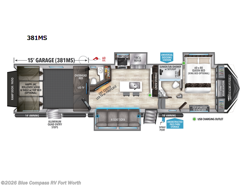 2022 Grand Design Momentum M-Class 381MS - Used Toy Hauler For Sale by Blue Compass RV Fort Worth in Fort Worth, Texas features Slideout
