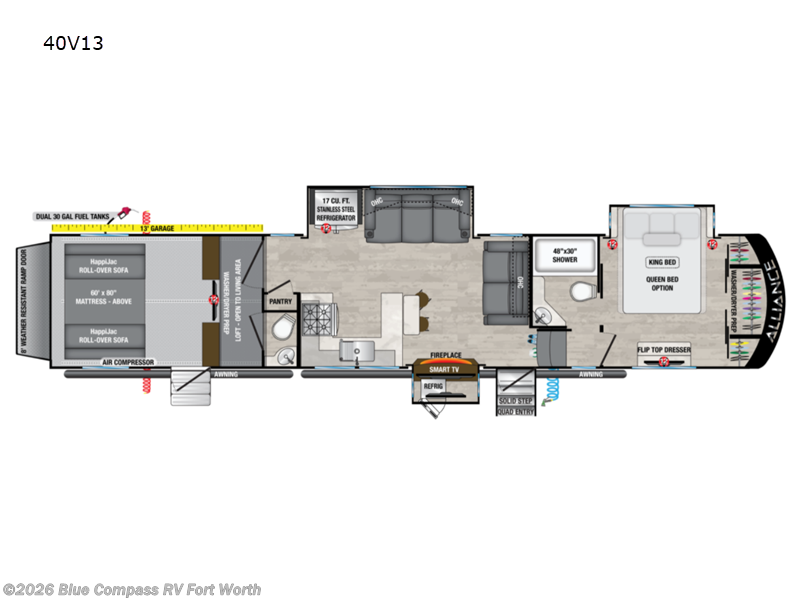 2022 Alliance RV Valor 40V13 - Used Toy Hauler For Sale by Blue Compass RV Fort Worth in Fort Worth, Texas features Slideout