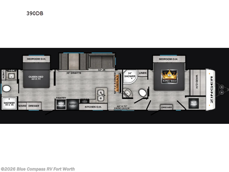 2026 CrossRoads Zinger 390DB - New Travel Trailer For Sale by Blue Compass RV Fort Worth in Fort Worth, Texas features Slideout