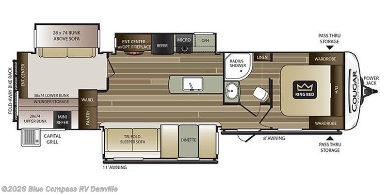Floorplan of 2018 Keystone Cougar Half-Ton 34TSB