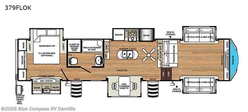 2019 Forest River Sandpiper 379FLOK - Used Fifth Wheel For Sale by Blue Compass RV Danville in Ringgold, Virginia features Slideout