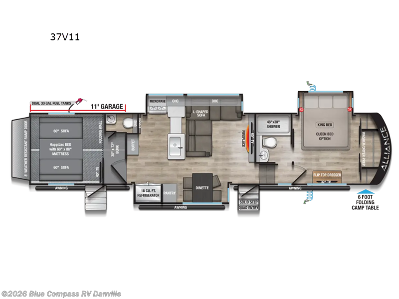 2027 Alliance RV Valor 37V11 - New Toy Hauler For Sale by Blue Compass RV Danville in Ringgold, Virginia features Slideout