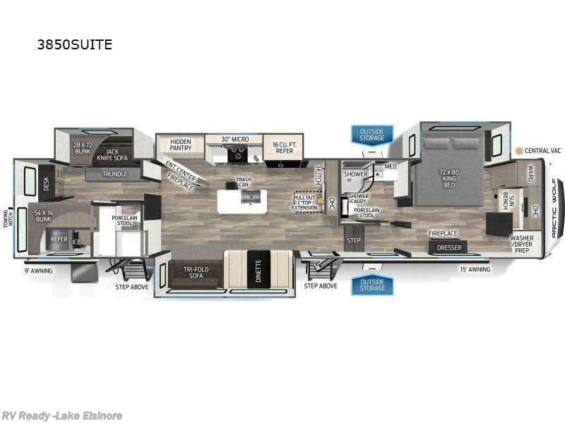 2025 Forest River Cherokee Arctic Wolf Suite 3850SUITE - New Fifth Wheel For Sale by RV Ready in Lake Elsinore, California features Slideout