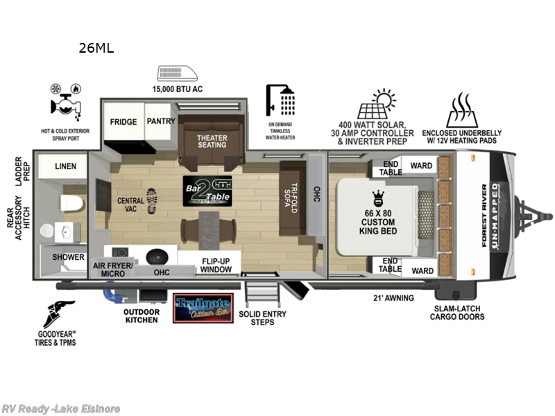 2026 Forest River Un-Mapped 26ML - New Travel Trailer For Sale by RV Ready in Lake Elsinore, California features Slideout