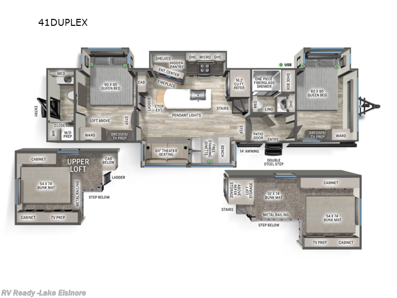 2026 Forest River Sandpiper Destination Trailers 41DUPLEX - New Destination Trailer For Sale by RV Ready in Lake Elsinore, California features Slideout
