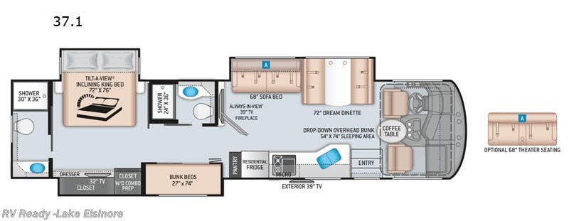 2021 Thor Motor Coach Miramar 37.1 - Used Class A For Sale by RV Ready in Lake Elsinore, California features Slideout