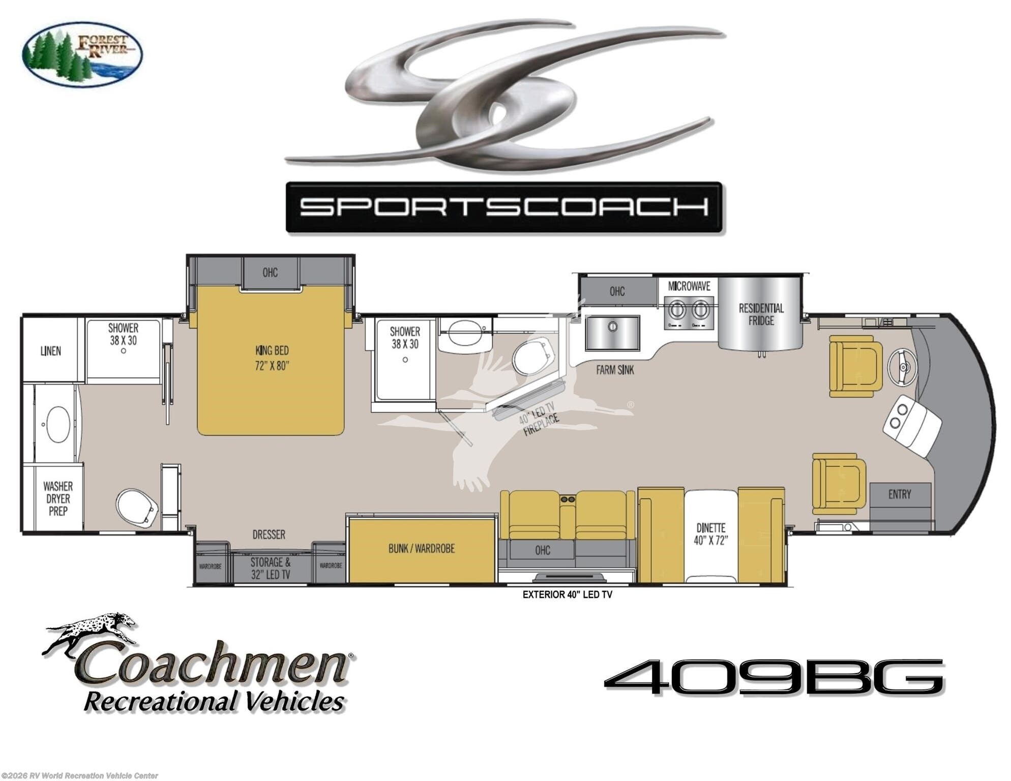 2018 Coachmen Sportscoach 409BG - Used Class A For Sale by RV World Recreation Vehicle Center in Yuma, Arizona features Fireplace, Air Conditioning