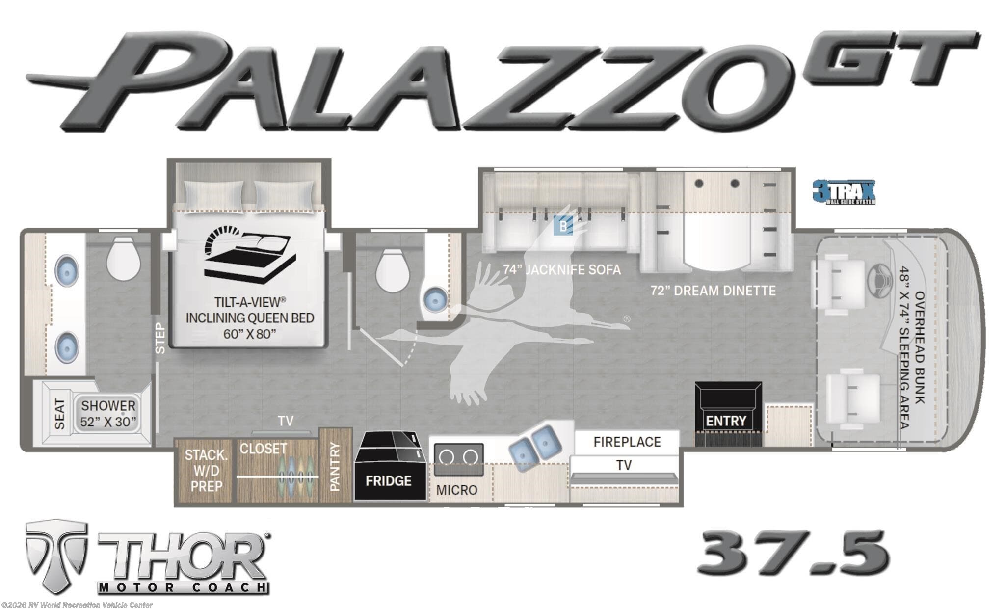 2026 Thor Motor Coach Palazzo GT 37.5 - New Class A For Sale by RV World Recreation Vehicle Center in Yuma, Arizona features Fireplace, Air Conditioning