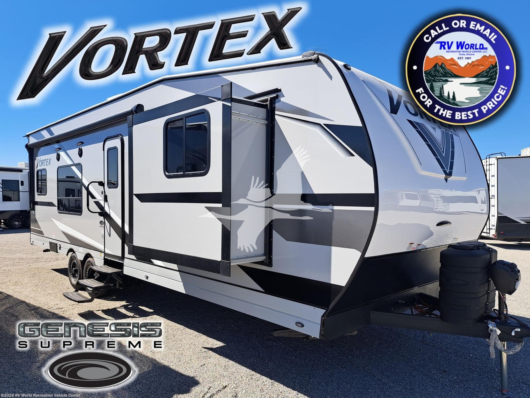 2026 Genesis Supreme Vortex V2915CRXL - New Toy Hauler For Sale by RV World Recreation Vehicle Center in Yuma, Arizona features Air Conditioning