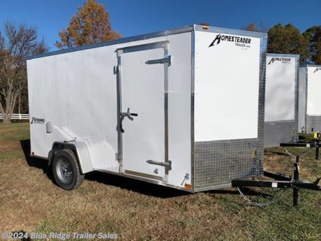 &lt;p&gt;2024 Homesteader Intrepid 6x12 SA, 6&#39;6&quot; Tall, White, Ramp w/ Flap, 16&quot; OC, 4 Recessed Floor Mounts, 32&quot; Side Entry Door, V-Nose, 15&quot; Tires, Side Wall Vents, Interior Light, LED Lights, Baked Enamel Finish, GVWR 2990, Empty 1320, Carry 1670&lt;/p&gt;