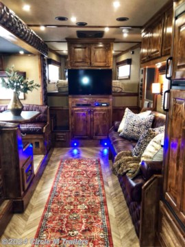 &lt;p&gt;&lt;strong&gt;&lt;u&gt;THIS TRAILER IS ON ORDER AND WILL ARRIVE IN NOVEMBER&lt;/u&gt;&lt;/strong&gt;&lt;/p&gt;
&lt;p&gt;&amp;nbsp;&lt;/p&gt;
&lt;p&gt;&lt;span style=&quot;font-weight: bold; text-decoration: underline;&quot;&gt;Platinum Coach Features:&lt;/span&gt;&lt;/p&gt;
&lt;ul&gt;
&lt;li&gt;8 x 38 x 8&#39; tall&lt;/li&gt;
&lt;li&gt;Side load with 47&quot; first stall&lt;/li&gt;
&lt;li&gt;Collapsible rear tack, load your 4 wheeler!!&lt;/li&gt;
&lt;li&gt;11&#39; slide out, U shaped dinette and kitchen both in slide!!&lt;/li&gt;
&lt;li&gt;Electric over hydraulic brakes&lt;/li&gt;
&lt;li&gt;3-8,000# axles with 17.5 Alcoa wheels and Continental tires x 7&lt;/li&gt;
&lt;li&gt;Dual leg hydraulic jacks&lt;/li&gt;
&lt;li&gt;Drop down windows on head and hip, with window bars head side&lt;/li&gt;
&lt;li&gt;Integrated 8&#39; hay pod extended to rear for sleeker look&lt;/li&gt;
&lt;li&gt;Insulated horse compartment&lt;/li&gt;
&lt;li&gt;Escape door at head on first stall with breast bar&lt;/li&gt;
&lt;li&gt;Three mangers and three manger access doors&lt;/li&gt;
&lt;li&gt;Stud divider on first stall with rubber on both sides&lt;/li&gt;
&lt;li&gt;Enclosed gooseneck doors to protect bottles, jacks, and batteries&lt;/li&gt;
&lt;li&gt;Plenty of tack accessories&lt;/li&gt;
&lt;/ul&gt;
&lt;p&gt;&lt;span style=&quot;font-weight: bold; text-decoration: underline;&quot;&gt;Outlaw Conversion Features:&lt;/span&gt;&lt;/p&gt;
&lt;ul&gt;
&lt;li&gt;Knotty Alder brio wood with raised panel cabinetry&lt;/li&gt;
&lt;li&gt;Sofa and dinette floor plan...very roomy with 11&#39; slide&lt;/li&gt;
&lt;li&gt;50 amp service with two A/C&#39;s and 7.0 Onan generator&lt;/li&gt;
&lt;li&gt;18 gallon fuel tank for generator and additional start switch in bed area&lt;/li&gt;
&lt;li&gt;Double entry to bed area&lt;/li&gt;
&lt;li&gt;7.0 propane / electric refrigerator&lt;/li&gt;
&lt;li&gt;Convection oven with built in vent hood&lt;/li&gt;
&lt;li&gt;Hammered copper sink in kitchen&lt;/li&gt;
&lt;li&gt;Copper vessel sink in bathroom&lt;/li&gt;
&lt;li&gt;Tile backsplash&amp;nbsp;under bathroom vanity&lt;/li&gt;
&lt;li&gt;Recessed two burner cooktop with cover&lt;/li&gt;
&lt;li&gt;Slide out trash can and counter extension&lt;/li&gt;
&lt;li&gt;16,000 BTU furnace&lt;/li&gt;
&lt;li&gt;32&quot; Smart TV&#39;s, one living, one bed area&lt;/li&gt;
&lt;li&gt;AM/FM/CD/DVD player with two exterior speakers and 4 inside&amp;nbsp;&lt;/li&gt;
&lt;li&gt;16&#39; Girard GG750 armless power awning and awning over slide out&lt;/li&gt;
&lt;li&gt;34&quot; radius shower with skylight&lt;/li&gt;
&lt;li&gt;Porcelain toilet in bathroom&lt;/li&gt;
&lt;li&gt;Extra wide pocket door in bathroom&lt;/li&gt;
&lt;li&gt;And many more features!!!&lt;/li&gt;
&lt;/ul&gt;