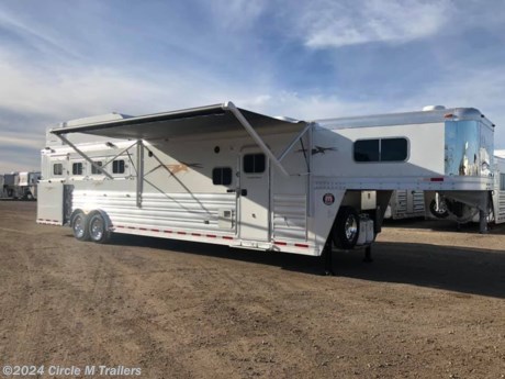 &lt;p&gt;&lt;span style=&quot;font-weight: bold; text-decoration-line: underline;&quot;&gt;THIS TRAILER IS ON ORDER AND WILL ARRIVE IN NOVEMBER 2023&lt;/span&gt;&lt;/p&gt;
&lt;p&gt;&lt;em&gt;&lt;span style=&quot;font-weight: bold; text-decoration-line: underline;&quot;&gt;Platinum Coach 4 horse with 13&#39;8&quot; Short wall Proline XP by Outlaw Conversions interior SLIDE OUT with 72&quot; Sofa Sleeper and Corner Bench with SIDE LOAD&lt;/span&gt;&lt;/em&gt;&lt;/p&gt;
&lt;p&gt;&lt;span style=&quot;text-decoration: underline;&quot;&gt;&lt;strong&gt;PHOTOS ARE OF PREVIOUS TRAILER, NEW TRAILER WILL HAVE DIFFERENT INTERIOR COLORS&lt;/strong&gt;&lt;/span&gt;&lt;/p&gt;
&lt;p&gt;&lt;span style=&quot;text-decoration: underline;&quot;&gt;&lt;strong&gt;Platinum Coach features:&lt;/strong&gt;&lt;/span&gt;&lt;/p&gt;
&lt;ul&gt;
&lt;li&gt;8 wide x 33&#39; long x 7&#39;6&quot; tall&lt;/li&gt;
&lt;li&gt;70/30 Rear Doors &amp;amp; SIDE LOAD&lt;/li&gt;
&lt;li&gt;3 mangers with escape door at head&lt;/li&gt;
&lt;li&gt;Drop down window bars&amp;nbsp;on head side&lt;/li&gt;
&lt;li&gt;Drop down windows on curb side&lt;/li&gt;
&lt;li&gt;8&#39; hay pod &amp;amp; ladder&lt;/li&gt;
&lt;li&gt;24&quot; walk through door&lt;/li&gt;
&lt;li&gt;Baby panel on first divider&lt;/li&gt;
&lt;li&gt;Flow through and swing back dividers&lt;/li&gt;
&lt;li&gt;2&quot; Blocked axles for additional ground clearance&lt;/li&gt;
&lt;li&gt;4&amp;nbsp;outside halogen load lights&lt;/li&gt;
&lt;li&gt;4 tier swing out blanket bar&lt;/li&gt;
&lt;li&gt;8,000# axles&lt;/li&gt;
&lt;li&gt;18 ply tires &amp;amp; Alcoa aluminum wheels&lt;/li&gt;
&lt;/ul&gt;
&lt;p&gt;&lt;strong&gt;&lt;span style=&quot;text-decoration: underline;&quot;&gt;Outlaw Conversion Features:&lt;/span&gt;&lt;/strong&gt;&lt;/p&gt;
&lt;ul&gt;
&lt;li&gt;13&#39;8&quot; short wall&lt;/li&gt;
&lt;li&gt;72&quot; Sofa Sleeper in 6&#39;&amp;nbsp;ELECTRIC&amp;nbsp;SLIDE OUT&lt;/li&gt;
&lt;li&gt;Corner bench next to R/V door&lt;/li&gt;
&lt;li&gt;Dual-Hydraulic Jacks&lt;/li&gt;
&lt;li&gt;Alder Ebony Brio cabinetry&lt;/li&gt;
&lt;li&gt;Wardrobe in nose&lt;/li&gt;
&lt;li&gt;Onan 4.0 MicroQuiet generator on Platform&lt;/li&gt;
&lt;li&gt;15,000 BTU A/C ducted&lt;/li&gt;
&lt;li&gt;20,000 BTU furnace&lt;/li&gt;
&lt;li&gt;Electric power awning...NICE!!!&lt;/li&gt;
&lt;li&gt;6 gallon hot water heater with Propane heat&lt;/li&gt;
&lt;li&gt;60 gallon water tank&lt;/li&gt;
&lt;li&gt;AM/FM/CD/DVD player with 2 interior and 2 exterior speakers&lt;/li&gt;
&lt;li&gt;TWO 24&quot; LED flat screens on arm&lt;/li&gt;
&lt;li&gt;Almond kitchen sink &amp;amp; faucet&lt;/li&gt;
&lt;li&gt;2 Hardwood&amp;nbsp;hat racks over R/V door&lt;/li&gt;
&lt;li&gt;6.0 refrigerator&lt;/li&gt;
&lt;li&gt;Glass cover 2 Burner cooktop&lt;/li&gt;
&lt;li&gt;Microwave oven with vent hood&lt;/li&gt;
&lt;li&gt;Extra wide pocket door to bathroom with mirror on bathroom side&lt;/li&gt;
&lt;li&gt;32&quot; radius shower w/ bronze glass door &amp;amp;&amp;nbsp;skylight&lt;/li&gt;
&lt;li&gt;Porcelain toilet with foot flush&lt;/li&gt;
&lt;li&gt;Mirror next to walk through door&lt;/li&gt;
&lt;/ul&gt;