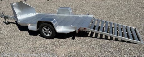 One Place Motorcycle Trailer - Aluminum Salt Shield/Rock Guard &amp;amp; Ramp; Motorcycle Bracket!&lt;br&gt; &lt;br&gt; **CALL FOR AVAILABILITY; TRAILER NOT GUARANTEED TO BE IN STOCK**&lt;br&gt;You work hard so your motorcycle can have a better life. Why not upgrade and put them on an all aluminum trailer? This unit even has a rockguard to ensure no rock chips fly up. The under deck ramp pull out means less incline, so even those big baggers can ride on up with a breeze. Sturgis anyone?&lt;br&gt;&lt;br&gt;2,000lb Rubber Torsion Axle- No Brakes- 2,000lb GVWR- EZ Lube Hubs&lt;br&gt;2&quot; Coupler - Safety Chains&lt;br&gt;800lb Swivel Tongue Jack&lt;br&gt;ST175/80R13&quot; Radial Tires&lt;br&gt;Aluminum Wheels&lt;br&gt;Aluminum Fenders&lt;br&gt;24&quot; Aluminum Salt Shield/Rock Guard&lt;br&gt;Extruded Aluminum Floor&lt;br&gt;45.5x67&quot; Aluminum Ramp&lt;br&gt;(4) Tie Down Loops&lt;br&gt;LED Lighting&lt;br&gt;2&#39; Motorcycle Bracket&lt;br&gt;Overall Width= 75.5&quot;&lt;br&gt;Overall Length= 172&quot;&lt;br&gt;&lt;br&gt;**5 Year Warranty**&lt;br&gt;&lt;br&gt;The Advertised Prices Do Not Include:&lt;br&gt;*Licensing&lt;br&gt;*Tax&lt;br&gt;&lt;br&gt;Come In &amp;amp; See Us At:&lt;br&gt;7291 S. Frances Ave.&lt;br&gt;Call Us At: 520-574-1968&lt;br&gt;&lt;br&gt;Visit Us on the Web: www.apctrailers.com&lt;br&gt;&lt;br&gt;Remember we handle all your Trailer Sales, Parts, Service &amp;amp; Repair Needs!!!&lt;br&gt;&lt;br&gt;-We have over 300 trailers in stock for you to choose from&lt;br&gt;-We repair trailers of all types &amp;amp; brands&lt;br&gt;-Over 10,000 sq. ft. of parts&lt;br&gt;-We install parts, weld &amp;amp; customize trailers&lt;br&gt;&lt;br&gt;Please call or stop in today to meet with our family of staff members &amp;amp; get yourself a new trailer!&lt;br&gt;&lt;br&gt;Inventory Viewing Hours:&lt;br&gt;MONDAY: 8:30AM - 4:30PM&lt;br&gt;TUESDAY: 8:30AM - 4:30PM&lt;br&gt;WEDNESDAY: 8:30AM - 4:30PM&lt;br&gt;THURSDAY: 8:30AM - 4:30PM&lt;br&gt;FRIDAY: 8:30AM - 4:30PM&lt;br&gt;SATURDAY:10:00AM - 1:30PM&lt;br&gt;SUNDAY: Closed&lt;br&gt;&lt;br&gt;Keywords: Apc trailers, cargo trailers for sale Tucson, iron bull trailers, trailers for sale Tucson, apc equipment, trailer sales tucon, apc trailers Tucson, car hauler trailer, dump trailer for sale, Tucson trailer sales, dump trailers for sale Tucson, horse trailers for sale Tucson, apc trailer, coffee creek trailers, landscape trailer, buy tilt trailers, tilt trailer dealership, gooseneck trailers near me, tilt cargo trailers for sale, trailer accessories and parts, east Texas trailer dealer, east Texas trailer, trailer parts delco prices, equipment trailers for sale, truckbed, truck beds for sale, flatbed, flatbed truck, flatbed dealer, enclosed trailer for sale, enclosed trailer Tucson, dump trailer, dump trailer for sale, aluma trailer, aluma trailers Tucson, car haulers, car trailers Tucson, stock and horse trailer, CM truck bed, Norstar truck beds, trailer dealership Tucson, rawmaxx trailer, rawmaxx Arizona, rawmaxx Tucson, utility trailer, enclosed trailer supply, used cargo trailers for sale near me, pickup truck beds, atv trailers, cargo trailer parts, motorcycle trailer, wells cargo trailers, haulmark trailers, atv trailers for sale, new trailers for sale, aluma trailer prices, aluma trailers Arizona, aluminum trailers for sale, car haulers for sale, cargo express trailers for sale, CM RD bed, CM TMX bed, CM SK bed, timpte 1020, timpte 720, landscape trailer, pre-owned inventory, top hat utility trailer, bwise trailers, bwise dealership, auto trailers, aluma lite, bear track, primo, big tex, CAM superline, car mate, cargo mate, cargopro, cargo pro trailers, carry on trailer, carry-on trailer, continental cargo, cargo wagon trailer, covered wagon trailers, hh trailer, H&amp;amp;H, diamond c, hilsboro, horizon trailer, iron panther trailers, lamar, load rite, load trail, look trailers, maxxd, gr trailers, gr bumpers, mirage trailers, pace American trailers, pj trailers, stealth trailers, alcom, zieman trailer, aluminum car hauler, aluminum tilt, aluminum utility, atv trailer, utv trailer, car hauler, car hauler covered, car hauler enclosed, deck over, enclosed car trailer, enclosed cargo, enclosed motorcycle, equipment hauler, equipment trailer, roll off dump, roll off bin, roll off dumpster, rdx, trailer financing, trailer rent to own, trailer RTO, trailer lease to own, Sheffield financial, synchrony bank, lendmark financial, c3 rentals, hometown capital, click lease, business financing, trailer tires, trailer axle, trailer http://www.apctrailers.com/--xInventoryDetail?id=9204541