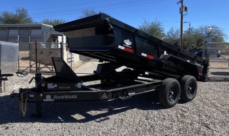 2&#39; Sides, Scissor Hoist &amp;amp; Tarp Kit!&lt;br&gt; &lt;br&gt; **CALL FOR AVAILABILITY; TRAILER NOT GUARANTEED TO BE IN STOCK**&lt;br&gt;&lt;br&gt;This T/A 83x14 14k Rawmaxx dump trailer is effective for general use such as moving around debris/material or any of your construction needs. It is equipped w/ ST235/80/R16&#39;&#39; radial tires, 3-1 rear gate, rear slide in ramps, 10k drop leg jack, tarp system, &amp;amp; much more is featured on this unbeatable trailer. This trailer is what you&#39;re looking for if you are in need of getting the job done for the right price.&lt;br&gt;&lt;br&gt;(2) 7,000lb Dexter E Axles/Z Lube Brake&lt;br&gt;2 5/16&quot; Adjustable Coupler&lt;br&gt;10K Drop Leg Jack&lt;br&gt;ST235/80R16 Radial Tires - Spare Tire Mount (Tire Not Included)&lt;br&gt;8&quot; I-Beam Frame &amp;amp; Tongue 13lb&lt;br&gt;3&quot; Channel Crossmembers&lt;br&gt;7G Smooth Steel Floor&lt;br&gt;(4) Bed D-Rings&lt;br&gt;10G 2&#39; Solid Sides&lt;br&gt;3-1 Rear Gate&lt;br&gt;6&#39; Rear Slide In Ramps&lt;br&gt;PH620 Scissor Hoist&lt;br&gt;Tarp System&lt;br&gt;Powder Coat&lt;br&gt;LED Lighting&lt;br&gt;&lt;br&gt;**3 Year Frame Warranty**&lt;br&gt;**1 Year Component Warranty**&lt;br&gt;&lt;br&gt;The Advertised Prices Do Not Include:&lt;br&gt;*Licensing&lt;br&gt;*Tax&lt;br&gt;&lt;br&gt;Come In &amp;amp; See Us At:&lt;br&gt;7291 S. Frances Ave.&lt;br&gt;Call Us At: 520-574-1968&lt;br&gt;&lt;br&gt;Visit Us on the Web: www.apctrailers.com&lt;br&gt;&lt;br&gt;Remember we handle all your Trailer Sales, Parts, Service &amp;amp; Repair Needs!!!&lt;br&gt;&lt;br&gt;-We have over 300 trailers in stock for you to choose from&lt;br&gt;-We repair trailers of all types &amp;amp; brands&lt;br&gt;-Over 10,000 sq. ft. of parts&lt;br&gt;-We install parts, weld &amp;amp; customize trailers&lt;br&gt;&lt;br&gt;Please call or stop in today to meet with our family of staff members &amp;amp; get yourself a new trailer!&lt;br&gt;&lt;br&gt;Inventory Viewing Hours:&lt;br&gt;MONDAY: 8:30AM-4:30PM&lt;br&gt;TUESDAY: 8:30AM-4:30PM&lt;br&gt;WEDNESDAY: 8:30AM-4:30PM&lt;br&gt;THURSDAY: 8:30AM-4:30PM&lt;br&gt;FRIDAY: 8:30AM-4:30PM&lt;br&gt;SATURDAY: 10:00AM - 1:30PM&lt;br&gt;SUNDAY: Closed&lt;br&gt;&lt;br&gt;Keywords: Apc trailers, cargo trailers for sale Tucson, iron bull trailers, trailers for sale Tucson, apc equipment, trailer sales tucon, apc trailers Tucson, car hauler trailer, dump trailer for sale, Tucson trailer sales, dump trailers for sale Tucson, horse trailers for sale Tucson, apc trailer, coffee creek trailers, landscape trailer, buy tilt trailers, tilt trailer dealership, gooseneck trailers near me, tilt cargo trailers for sale, trailer accessories and parts, east Texas trailer dealer, east Texas trailer, trailer parts delco prices, equipment trailers for sale, truckbed, truck beds for sale, flatbed, flatbed truck, flatbed dealer, enclosed trailer for sale, enclosed trailer Tucson, dump trailer, dump trailer for sale, aluma trailer, aluma trailers Tucson, car haulers, car trailers Tucson, stock and horse trailer, CM truck bed, Norstar truck beds, trailer dealership Tucson, rawmaxx trailer, rawmaxx Arizona, rawmaxx Tucson, utility trailer, enclosed trailer supply, used cargo trailers for sale near me, pickup truck beds, atv trailers, cargo trailer parts, motorcycle trailer, wells cargo trailers, haulmark trailers, atv trailers for sale, new trailers for sale, aluma trailer prices, aluma trailers Arizona, aluminum trailers for sale, car haulers for sale, cargo express trailers for sale, CM RD bed, CM TMX bed, CM SK bed, timpte 1020, timpte 720, landscape trailer, pre-owned inventory, top hat utility trailer, bwise trailers, bwise dealership, auto trailers, aluma lite, bear track, primo, big tex, CAM superline, car mate, cargo mate, cargopro, cargo pro trailers, carry on trailer, carry-on trailer, continental cargo, cargo wagon trailer, covered wagon trailers, hh trailer, H&amp;amp;H, diamond c, hilsboro, horizon trailer, iron panther trailers, lamar, load rite, load trail, look trailers, maxxd, gr trailers, gr bumpers, mirage trailers, pace American trailers, pj trailers, stealth trailers, alcom, zieman trailer, aluminum car hauler, aluminum tilt, aluminum utility, atv trailer, utv trailer, car hauler, car hauler covered, car hauler enclosed, deck over, enclosed car trailer, enclosed cargo, enclosed motorcycle, equipment hauler, equipment trailer, roll off dump, roll off bin, roll off dumpster, rdx, trailer financing, trailer rent to own, trailer RTO, trailer lease to own, http://www.apctrailers.com/--xInventoryDetail?id=9657711