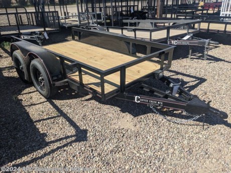 No Gate or Ramps, Perfect to Use for a Water Tank!&lt;br&gt; &lt;br&gt; **CALL FOR AVAILABILITY; TRAILER NOT GUARANTEED TO BE IN STOCK**&lt;br&gt;This T/A 5x10 Coffee Creek Utility trailer is effective for general use such as moving around debris/material or general hauling. It is equipped with 205/75R 15&quot; Radial 6 Ply tires, Smooth steel fenders, 2x2x1/8&quot; Angle upright &amp;amp; top side rails, 7-way plug &amp;amp; 2&quot; treated pine floor. This is what you&#39;re looking for if your needing work done on a budget.&lt;br&gt;&lt;br&gt;(1) 3,500lb Dexter Spring Axle w/Electric Brake&lt;br&gt;(1) 3,500lb Dexter Spring Axle-No Brakes-2990 GVWR&lt;br&gt;2&quot; Low Profile Ram Coupler - Safety Chains&lt;br&gt;2,000lb Flip Jack&lt;br&gt;4&quot; Channel Wrap Tongue&lt;br&gt;3x2x3/16&quot; Angle Frame &amp;amp; Crossmembers&lt;br&gt;2x2xx1/8&quot; Angle Uprights&lt;br&gt;2x2x1/8&quot; Angle Top Side Rails&lt;br&gt;ST205/75R15 Radial 6 Ply Tires&lt;br&gt;Smooth Steel Fenders&lt;br&gt;2&quot; Treated Pine Floor&lt;br&gt;Stake Pockets&lt;br&gt;LED Lighting&lt;br&gt;7 Way Plug&lt;br&gt;&lt;br&gt;2 Year Warranty&lt;br&gt;&lt;br&gt;The Advertised Prices Do Not Include:&lt;br&gt;*Licensing&lt;br&gt;*Tax&lt;br&gt;&lt;br&gt;Come in and see us at:&lt;br&gt;7291 S Frances Ave&lt;br&gt;Call us at: 520-574-1968&lt;br&gt;&lt;br&gt;Visit us on the web: www.apctrailers.com&lt;br&gt;&lt;br&gt;Remember we handle all your Trailer Sales, Parts, Service and Repair Needs!!!&lt;br&gt;&lt;br&gt;-We have over 300 trailers in stock for you to choose from&lt;br&gt;-We repair trailers of all types and brands&lt;br&gt;-over 10,000 sq. ft. of parts&lt;br&gt;-We install parts, weld and customize trailers&lt;br&gt;&lt;br&gt;Please call or stop in today to meet with our family of staff members and get yourself a new trailer! www.apctrailers.com&lt;br&gt;&lt;br&gt;Inventory Viewing Hours:&lt;br&gt;MONDAY: 8:30AM - 4:30PM&lt;br&gt;TUESDAY: 8:30AM - 4:30PM&lt;br&gt;WEDNESDAY: 8:30AM - 4:30PM&lt;br&gt;THURSDAY: 8:30AM - 4:30PM&lt;br&gt;FRIDAY: 8:30AM - 4:30PM&lt;br&gt;SATURDAY; 10:00 AM - 1:30 PM&lt;br&gt;SUNDAY: Closed&lt;br&gt;&lt;br&gt;Keywords: Apc trailers, cargo trailers for sale Tucson, iron bull trailers, trailers for sale Tucson, apc equipment, trailer sales Tucson, apc trailers Tucson, car hauler trailer, dump trailer for sale, Tucson trailer sales, dump trailers for sale Tucson, horse trailers for sale Tucson, apc trailer, coffee creek trailers, landscape trailer, buy tilt trailers, tilt trailer dealership, gooseneck trailers near me, tilt cargo trailers for sale, trailer accessories and parts, east Texas trailer dealer, east Texas trailer, trailer parts delco prices, equipment trailers for sale, truckbed, truck beds for sale, flatbed, flatbed truck, flatbed dealer, enclosed trailer for sale, enclosed trailer Tucson, dump trailer, dump trailer for sale, aluma trailer, aluma trailers Tucson, car haulers, car trailers Tucson, stock and horse trailer, CM truck bed, Norstar truck beds, trailer dealership Tucson, rawmaxx trailer, rawmaxx Arizona, rawmaxx Tucson, utility trailer, enclosed trailer supply, used cargo trailers for sale near me, pickup truck beds, atv trailers, cargo trailer parts, motorcycle trailer, wells cargo trailers, haulmark trailers, atv trailers for sale, new trailers for sale, aluma trailer prices, aluma trailers Arizona, aluminum trailers for sale, car haulers for sale, cargo express trailers for sale, CM RD bed, CM TMX bed, CM SK bed, timpte 1020, timpte 720, landscape trailer, pre-owned inventory, top hat utility trailer, bwise trailers, bwise dealership, auto trailers, aluma lite, bear track, primo, big tex, CAM superline, car mate, cargo mate, cargopro, cargo pro trailers, carry on trailer, carry-on trailer, continental cargo, cargo wagon trailer, covered wagon trailers, hh trailer, H&amp;amp;H, diamond c, hilsboro, horizon trailer, iron panther trailers, lamar, load rite, load trail, look trailers, maxxd, gr trailers, gr bumpers, mirage trailers, pace American trailers, pj trailers, stealth trailers, alcom, zieman trailer, aluminum car hauler, aluminum tilt, aluminum utility, atv trailer, utv trailer, car hauler, car hauler covered, car hauler enclosed, deck over, enclosed car trailer, enclosed cargo, enclosed motorcycle, equipment hauler, equipment trailer, roll off dump, roll off bin, roll off dumpster, rdx, trailer financing, trailer rent to own, trailer RTO, trailer lease to own, Sheffield financial, synchrony bank, lendmark financ http://www.apctrailers.com/--xInventoryDetail?id=11871655