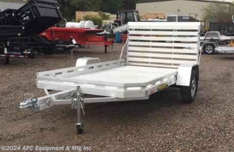 Aluminum Wheels, Torsion Axle, &amp;amp; 48&quot; Long Tongue!&lt;br&gt; &lt;br&gt; **CALL FOR AVAILABILITY; TRAILER NOT GUARANTEED TO BE IN STOCK**&lt;br&gt;&lt;br&gt;&quot;Pick me! Pick me! I promise to be the best trailer you&#39;ve ever owned!&quot; This trailer is such a good boy, he&#39;s loyal like mans best friend. All aluminum construction means less upkeep, more fun. What are you waiting for? If you don&#39;t come adopt him, someone else will!&lt;br&gt;&lt;br&gt;3,500lb Rubber Torsion Axle- No Brakes- 2,990lb GVWR&lt;br&gt;2&quot; Coupler - Safety Chains&lt;br&gt;48&quot; Long A-Frame Aluminum Tongue&lt;br&gt;Swivel Tongue Jack&lt;br&gt;ST205/75R14&quot; Radial Tires on Aluminum Wheels&lt;br&gt;Aluminum Fenders&lt;br&gt;Front &amp;amp; Side Retaining Rails&lt;br&gt;Extruded Aluminum Floor&lt;br&gt;Aluminum Tailgate- 77.5x44&quot;&lt;br&gt;(4) Stake Pockets&lt;br&gt;(4) Tie Down Loops&lt;br&gt;LED Lighting Package&lt;br&gt;Overall Width: 101.5&quot;&lt;br&gt;Overall Length: 194.5&quot;&lt;br&gt;&lt;br&gt;**5 Year Warranty**&lt;br&gt;&lt;br&gt;The Advertised Prices Do Not Include:&lt;br&gt;*Licensing&lt;br&gt;*Tax&lt;br&gt;&lt;br&gt;Come In &amp;amp; See Us At:&lt;br&gt;7291 S. Frances Ave.&lt;br&gt;Call Us At: 520-574-1968&lt;br&gt;&lt;br&gt;Visit Us on the Web: www.apctrailers.com&lt;br&gt;&lt;br&gt;Remember we handle all your Trailer Sales, Parts, Service &amp;amp; Repair Needs!!!&lt;br&gt;&lt;br&gt;-We have over 300 trailers in stock for you to choose from&lt;br&gt;-We repair trailers of all types &amp;amp; brands&lt;br&gt;-Over 10,000 sq. ft. of parts&lt;br&gt;-We install parts, weld &amp;amp; customize trailers&lt;br&gt;&lt;br&gt;Please call or stop in today to meet with our family of staff members &amp;amp; get yourself a new trailer!&lt;br&gt;&lt;br&gt;Inventory Viewing Hours:&lt;br&gt;MONDAY: 8:30AM - 4:30PM&lt;br&gt;TUESDAY: 8:30AM - 4:30PM&lt;br&gt;WEDNESDAY: 8:30AM - 4:30PM&lt;br&gt;THURSDAY: 8:30AM - 4:30PM&lt;br&gt;FRIDAY: 8:30AM - 4:30PM&lt;br&gt;SATURDAY:10:00AM - 1:30PM&lt;br&gt;SUNDAY: Closed&lt;br&gt;&lt;br&gt;Keywords: Apc trailers, cargo trailers for sale Tucson, iron bull trailers, trailers for sale Tucson, apc equipment, trailer sales Tucson, apc trailers Tucson, car hauler trailer, dump trailer for sale, Tucson trailer sales, dump trailers for sale Tucson, horse trailers for sale Tucson, apc trailer, coffee creek trailers, landscape trailer, buy tilt trailers, tilt trailer dealership, gooseneck trailers near me, tilt cargo trailers for sale, trailer accessories and parts, east Texas trailer dealer, east Texas trailer, trailer parts delco prices, equipment trailers for sale, truckbed, truck beds for sale, flatbed, flatbed truck, flatbed dealer, enclosed trailer for sale, enclosed trailer Tucson, dump trailer, dump trailer for sale, aluma trailer, aluma trailers Tucson, car haulers, car trailers Tucson, stock and horse trailer, CM truck bed, Norstar truck beds, trailer dealership Tucson, rawmaxx trailer, rawmaxx Arizona, rawmaxx Tucson, utility trailer, enclosed trailer supply, used cargo trailers for sale near me, pickup truck beds, atv trailers, cargo trailer parts, motorcycle trailer, wells cargo trailers, haulmark trailers, atv trailers for sale, new trailers for sale, aluma trailer prices, aluma trailers Arizona, aluminum trailers for sale, car haulers for sale, cargo express trailers for sale, CM RD bed, CM TMX bed, CM SK bed, timpte 1020, timpte 720, landscape trailer, pre-owned inventory, top hat utility trailer, bwise trailers, bwise dealership, auto trailers, aluma lite, bear track, primo, big tex, CAM superline, car mate, cargo mate, cargopro, cargo pro trailers, carry on trailer, carry-on trailer, continental cargo, cargo wagon trailer, covered wagon trailers, hh trailer, H&amp;amp;H, diamond c, hilsboro, horizon trailer, iron panther trailers, lamar, load rite, load trail, look trailers, maxxd, gr trailers, gr bumpers, mirage trailers, pace American trailers, pj trailers, stealth trailers, alcom, zieman trailer, aluminum car hauler, aluminum tilt, aluminum utility, atv trailer, utv trailer, car hauler, car hauler covered, car hauler enclosed, deck over, enclosed car trailer, enclosed cargo, enclosed motorcycle, equipment hauler, equipment trailer, roll off dump, roll off bin, roll off dumpster, rdx, trailer financing, trailer rent to own, trailer RTO, trailer lease to own, Sheffield financial, synchrony bank, lendmark financial, c3 rentals, hometown capital, click lease, business financing, trailer tires, trailer axle, trailer http://www.apctrailers.com/--xInventoryDetail?id=13707768