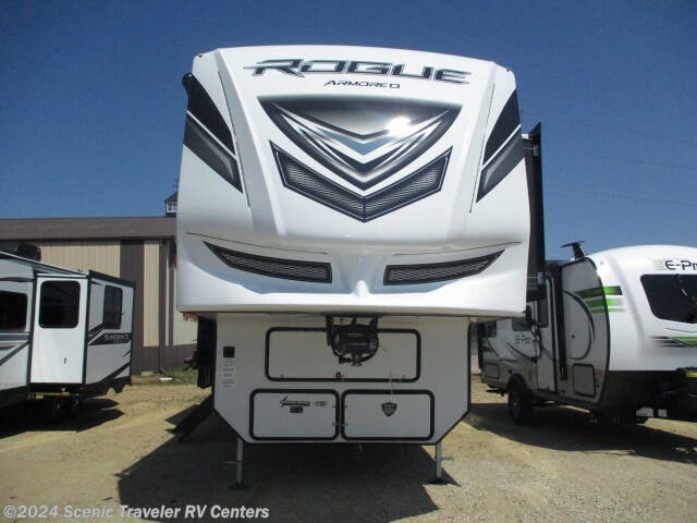 2022 Forest River Vengeance Rogue Armored 383 - New Toy Hauler For Sale by Scenic Traveler RV Centers in Baraboo, Wisconsin features Residential Refrigerator, Microwave, Outside Entertainment Center, Queen Bed, TV Antenna
