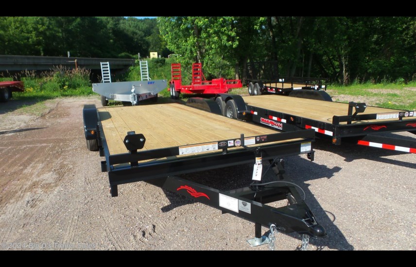 TRAILERMAN flatbed car hauler utility trailer.  Best made car hauler for the money.  Primed and painted, frames bigger than most bobcat trailers,  this model has brakes on both axles and a dot brake away kit